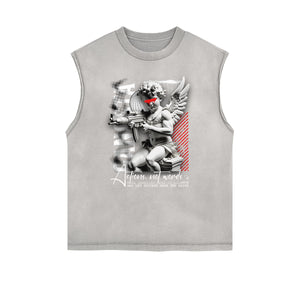 Gray Cute Cupid Cartoon Graphic Sleeveless Tee-INNBLAC Fashion Apparel