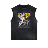 Stone Wash Cupid Angel Graphic Sleeveless Tee-INNBLAC Fashion Apparel