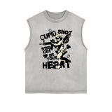 Gray Cute Cupid Cartoon Graphic Sleeveless Tee-INNBLAC Fashion Apparel