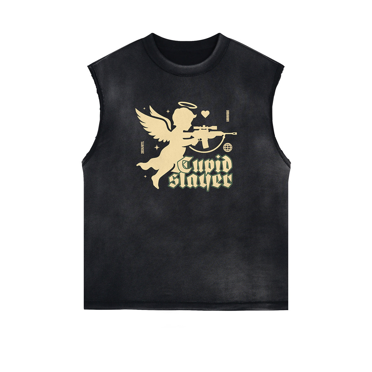 Stone Wash Cupid Angel Graphic Sleeveless Tee-INNBLAC Fashion Apparel