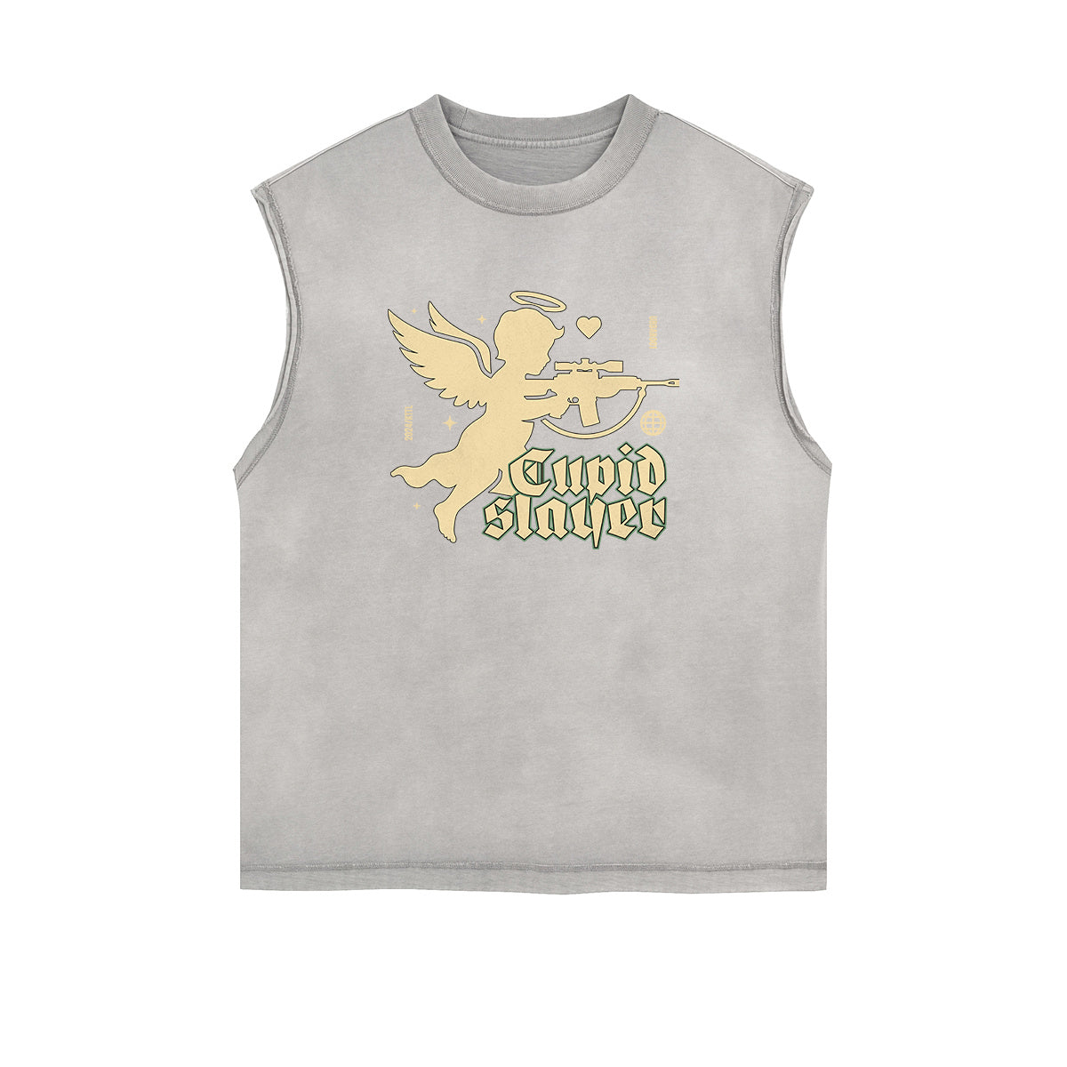 Gray Cute Cupid Cartoon Graphic Sleeveless Tee-INNBLAC Fashion Apparel