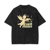 Stone Wash Cupid Angel Graphic Tee-INNBLAC Fashion Apparel