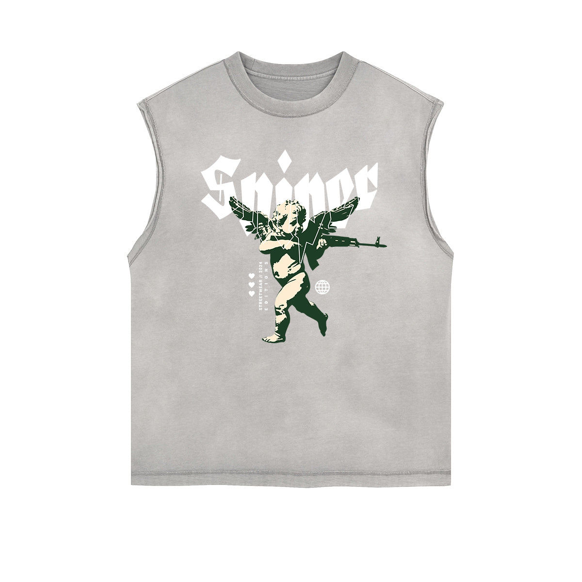 Gray Cute Cupid Cartoon Graphic Sleeveless Tee-INNBLAC Fashion Apparel