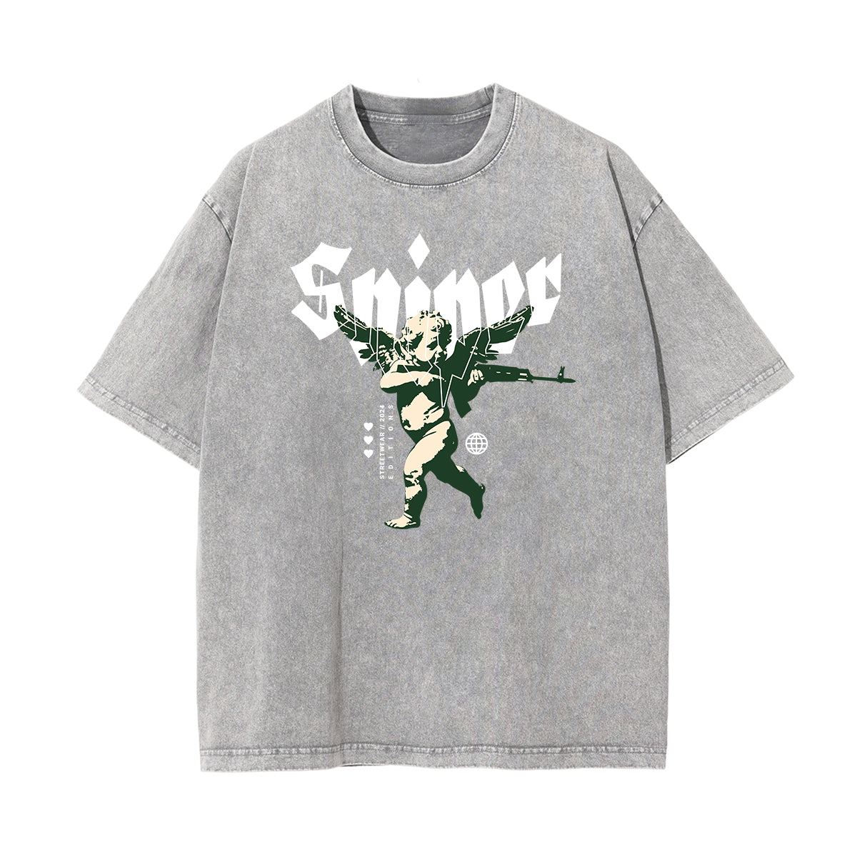 Gray Cute Cupid Cartoon Graphic Tee-INNBLAC Fashion Apparel