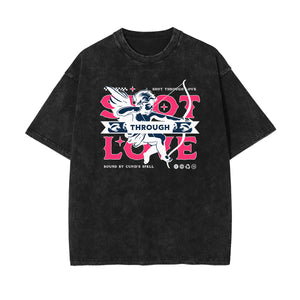 Stone Wash Cupid Sniper Graphic Tee-INNBLAC Fashion Apparel