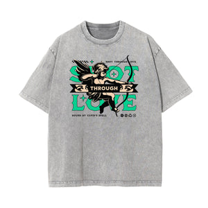 Washed Faded Cupid Sniper Graphic Tee-INNBLAC Fashion Apparel