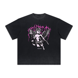 Faded Cupid Sniper Streetwear Graphic Tee-INNBLAC Fashion Apparel