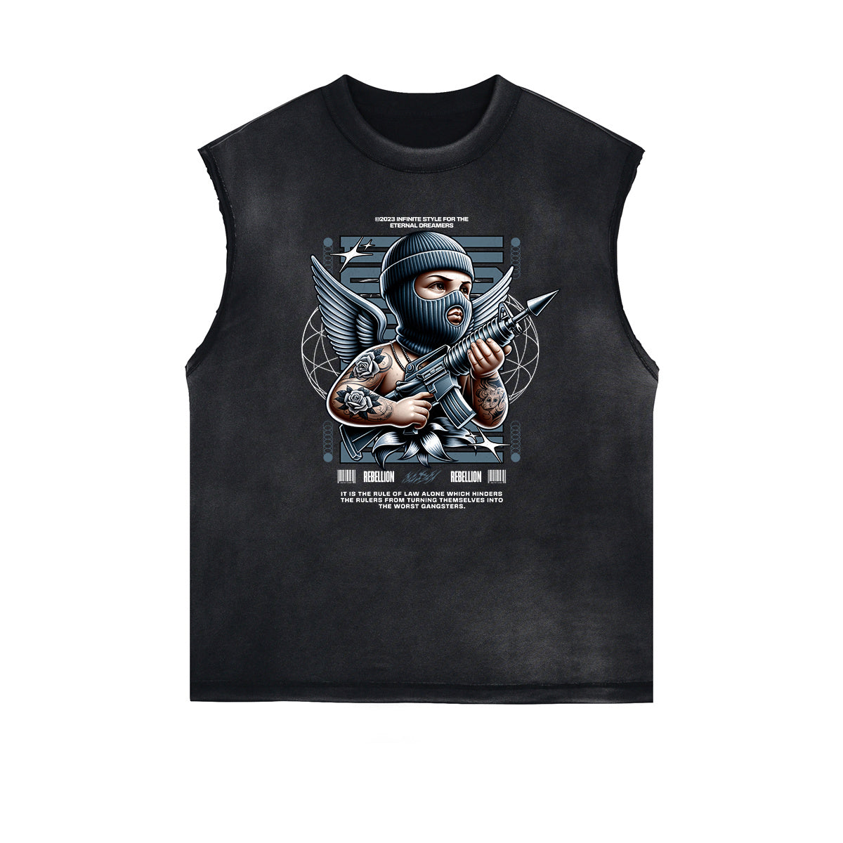 Stone Wash Cupid Sniper Streetwear Tank Top-INNBLAC Fashion Apparel