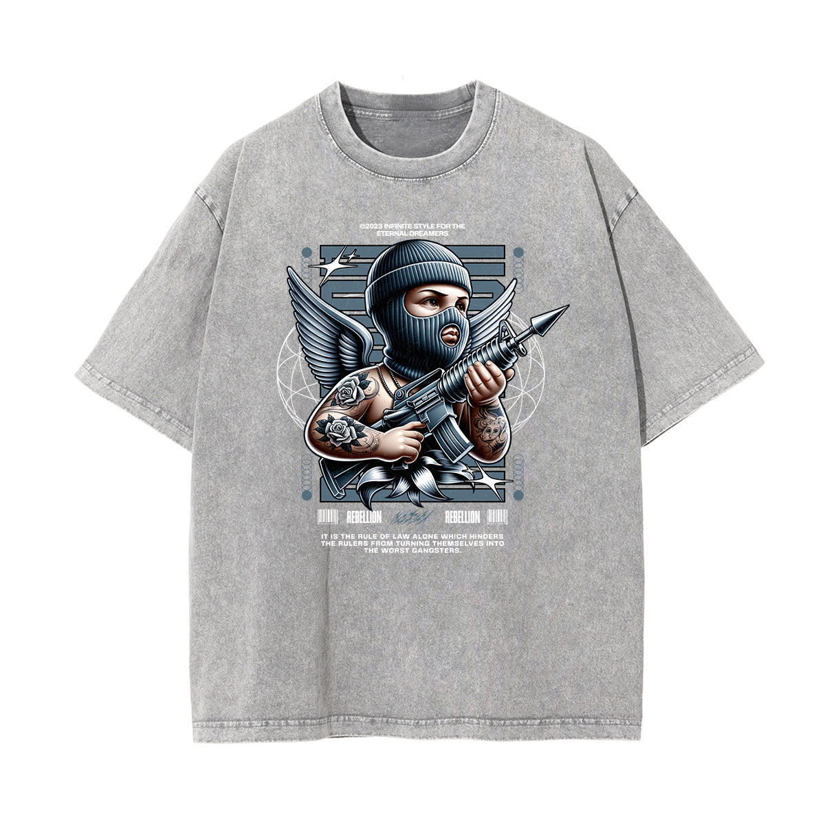 Stone Wash Cupid Sniper Streetwear Tee-INNBLAC Fashion Apparel