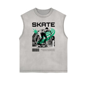 Sleeveless Faded Streetwear T Shirt-INNBLAC Fashion Apparel