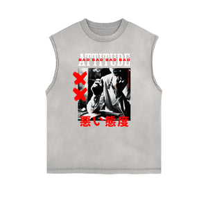 Sleeveless Faded Streetwear T Shirt-INNBLAC Fashion Apparel