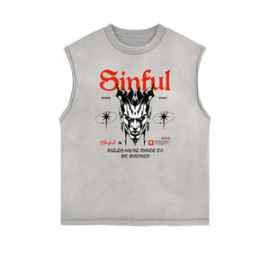 Sleeveless Faded Streetwear T Shirt-INNBLAC Fashion Apparel