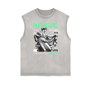 Sleeveless Faded Streetwear T Shirt-INNBLAC Fashion Apparel