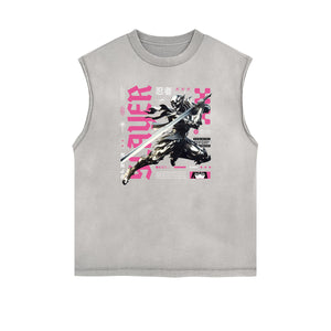 Sleeveless Faded Streetwear T Shirt-INNBLAC Fashion Apparel