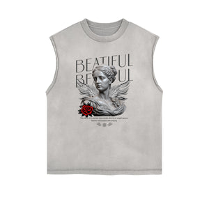 Sleeveless Faded Streetwear T Shirt-INNBLAC Fashion Apparel