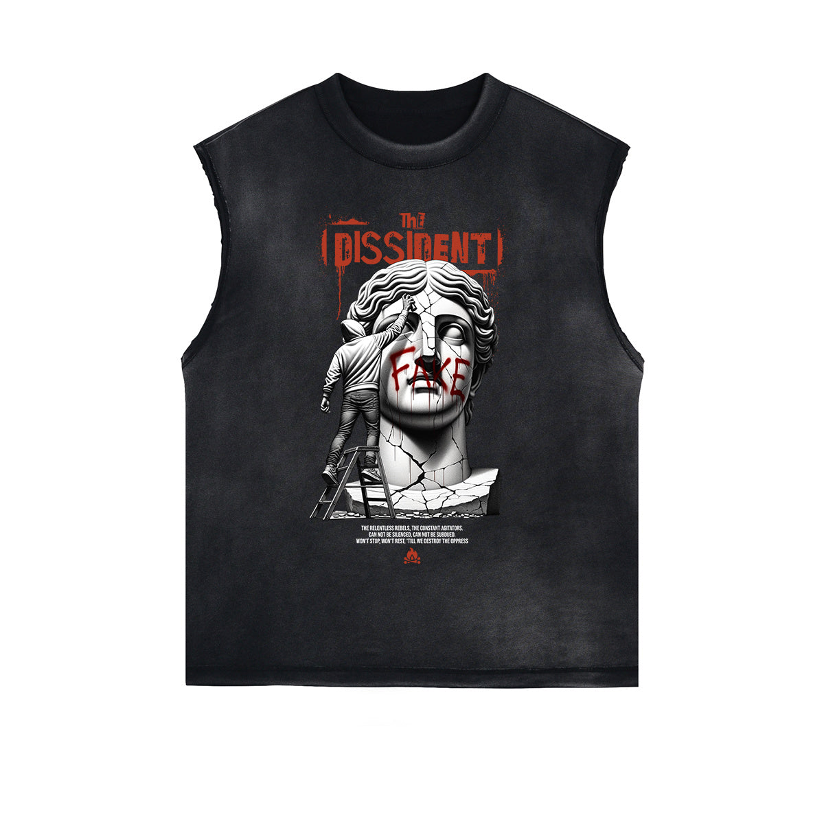 Sleeveless Washed Faded Abstract Graphic Tee-INNBLAC Fashion Apparel