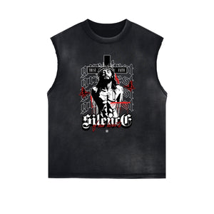 Sleeveless Abstract Street Fashion Graphic Tee-INNBLAC Fashion Apparel