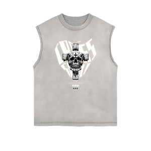 Stone Wash Streetwear Pattern Tank Top-INNBLAC Fashion Apparel