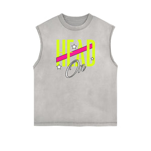 Stone Wash Streetwear Pattern Tank Top-INNBLAC Fashion Apparel