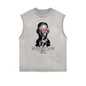 Sleeveless Stone Wash Streetwear Graphic Tee-INNBLAC Fashion Apparel