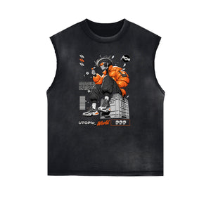 Washed Faded Street Style Pattern Tank Top-INNBLAC Fashion Apparel