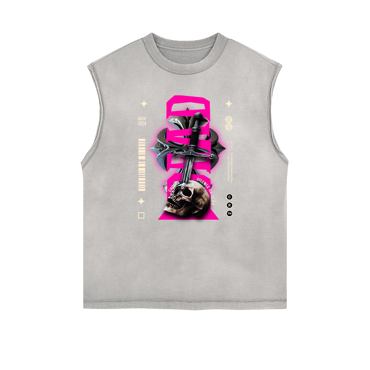 Sleeveless Stone Wash Streetwear Graphic Tee-INNBLAC Fashion Apparel