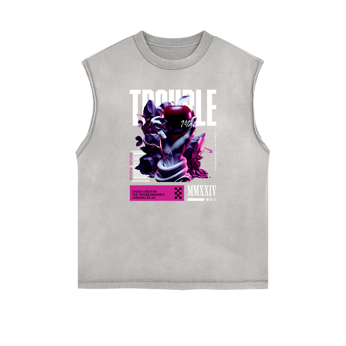 Sleeveless Stone Wash Streetwear Graphic Tee-INNBLAC Fashion Apparel