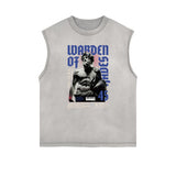 Sleeveless Stone Wash Streetwear Graphic Tee-INNBLAC Fashion Apparel