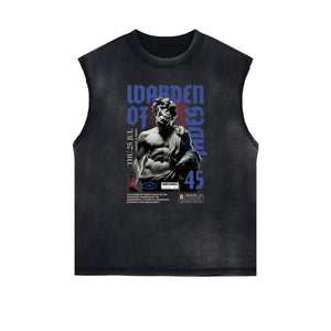 Washed Faded Street Style Pattern Tank Top-INNBLAC Fashion Apparel