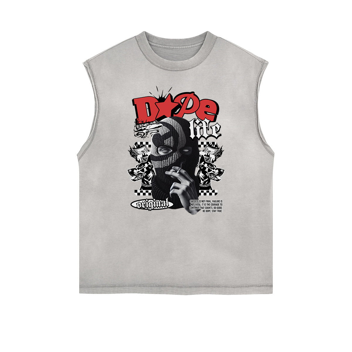 Sleeveless Stone Wash Streetwear Graphic Tee-INNBLAC Fashion Apparel