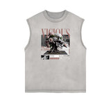 Sleeveless Stone Wash Streetwear Graphic Tee-INNBLAC Fashion Apparel