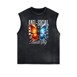 Sleeveless Street Style Abstract Pattern T Shirt-INNBLAC Fashion Apparel