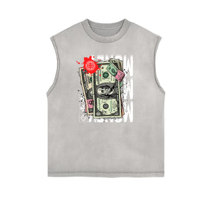 Stone Wash Streetwear Pattern Tank Top-INNBLAC Fashion Apparel