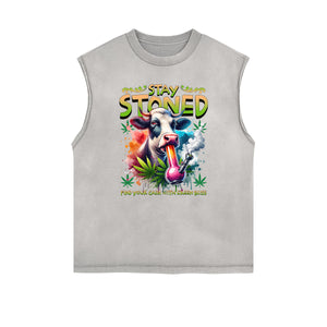 Sleeveless Rebellious Streetwear Pattern T Shirt-INNBLAC Fashion Apparel