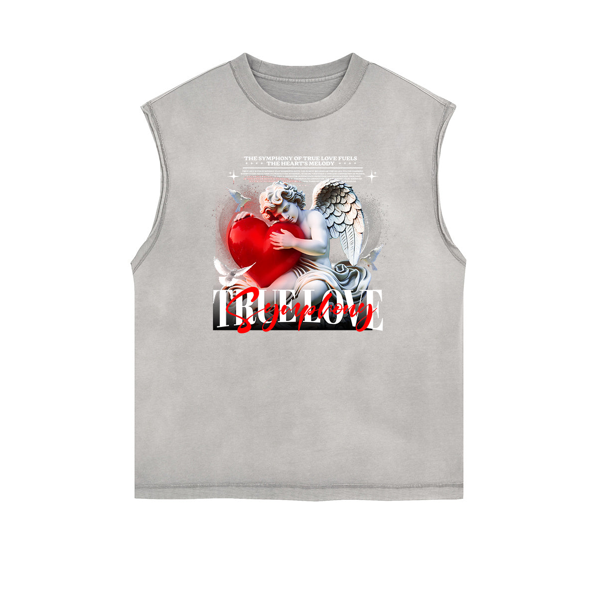 Sleeveless Stone Wash Cupid Statues Graphic Tee-INNBLAC Fashion Apparel