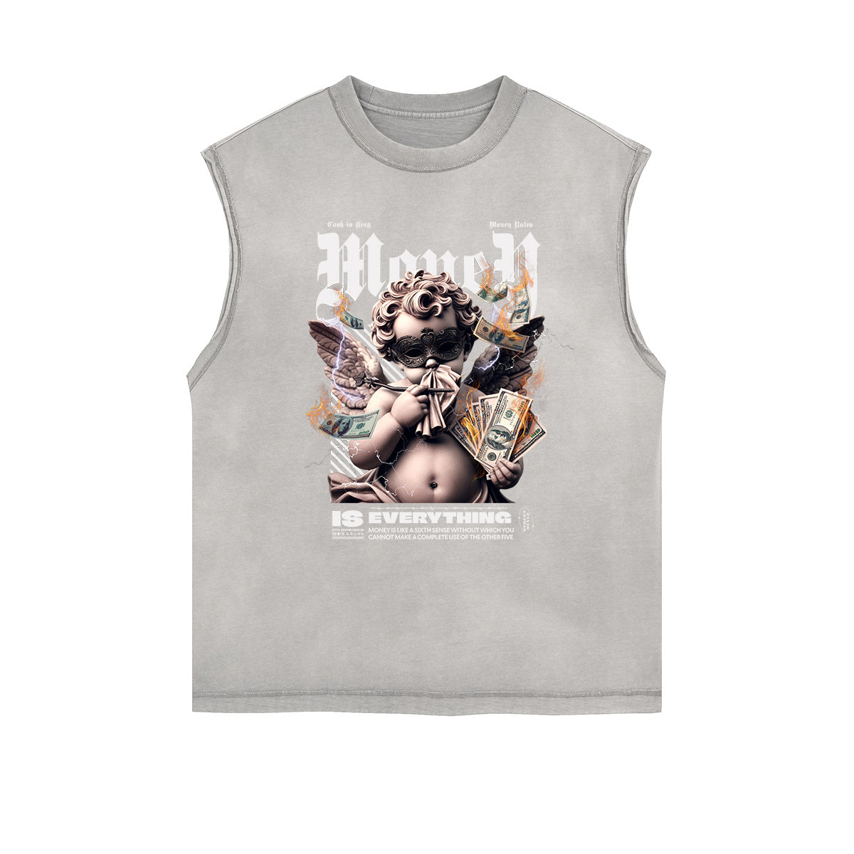 Sleeveless Stone Wash Cupid Statues Graphic Tee-INNBLAC Fashion Apparel