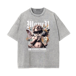 Washed Faded Cupid Statues Graphic Tee-INNBLAC Fashion Apparel