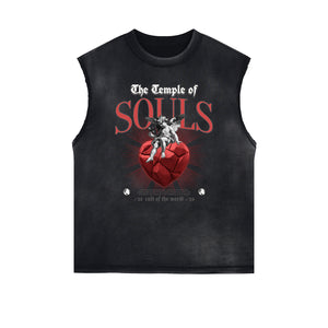 Washed Faded Cupid Statues Graphic Tank Top-INNBLAC Fashion Apparel