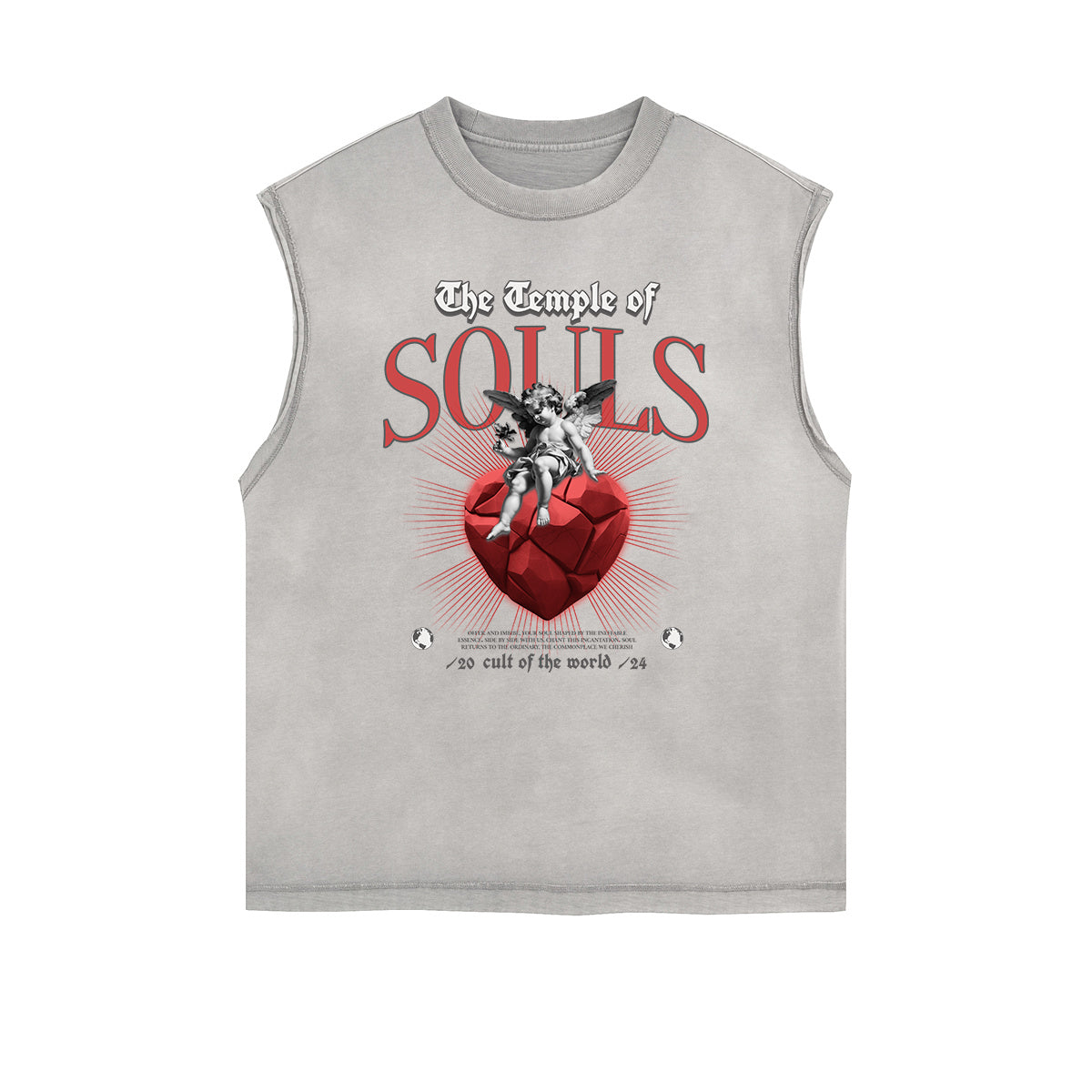 Sleeveless Stone Wash Cupid Statues Graphic Tee-INNBLAC Fashion Apparel