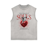 Sleeveless Stone Wash Cupid Statues Graphic Tee-INNBLAC Fashion Apparel