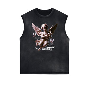 Washed Faded Cupid Statues Graphic Tank Top-INNBLAC Fashion Apparel