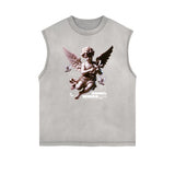 Sleeveless Stone Wash Cupid Statues Graphic Tee-INNBLAC Fashion Apparel