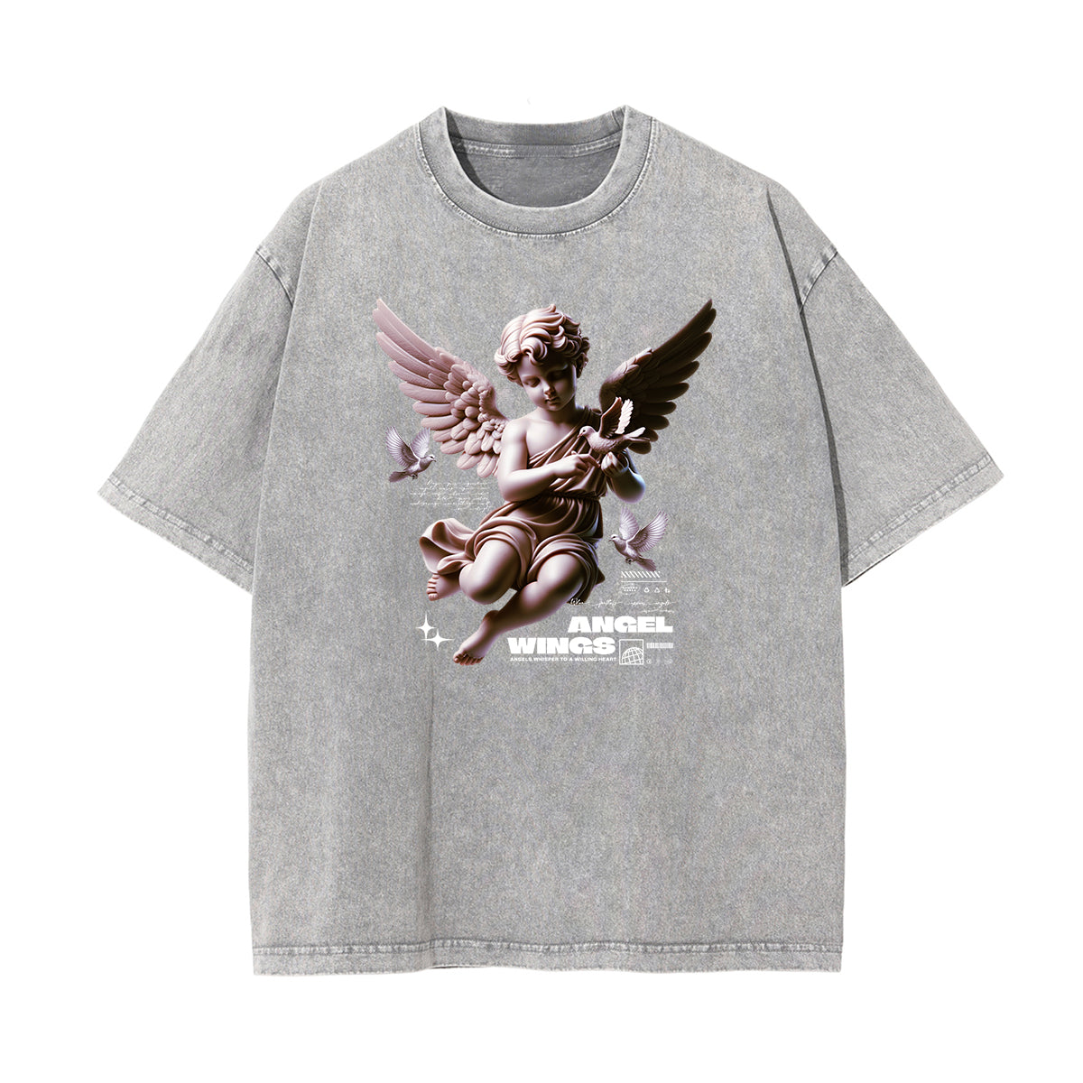 Washed Faded Cupid Statues Graphic Tee-INNBLAC Fashion Apparel