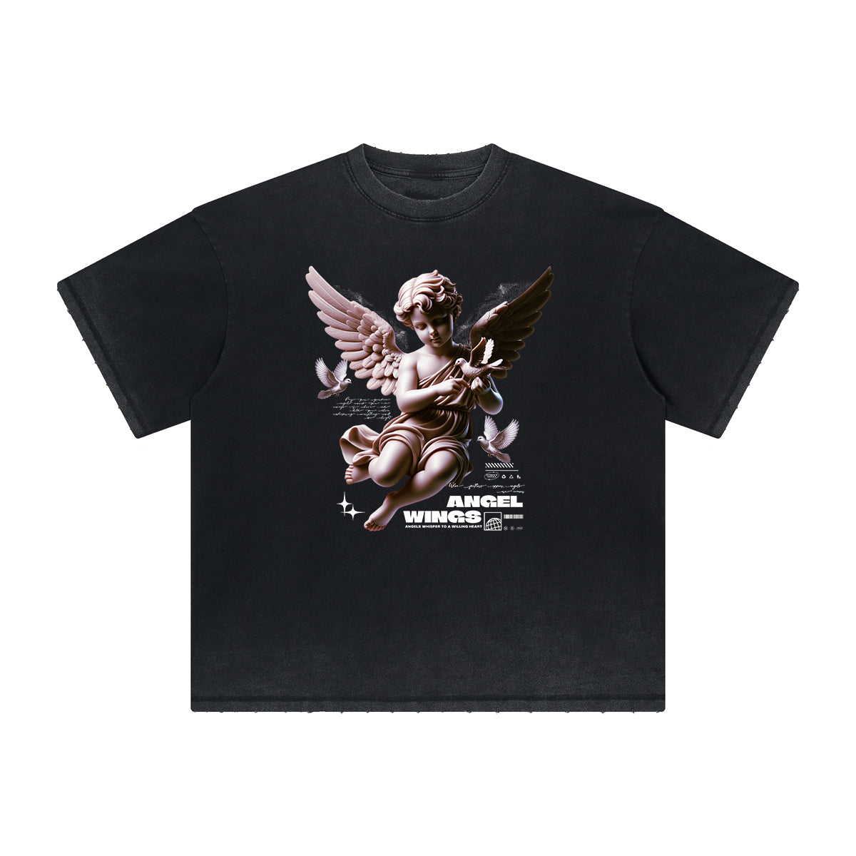 Faded Cupid Statues Pattern Tee-INNBLAC Fashion Apparel