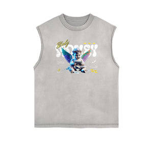 Sleeveless Stone Wash Cupid Statues Graphic Tee-INNBLAC Fashion Apparel