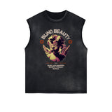 Washed Faded Cupid Statues Graphic Tank Top-INNBLAC Fashion Apparel