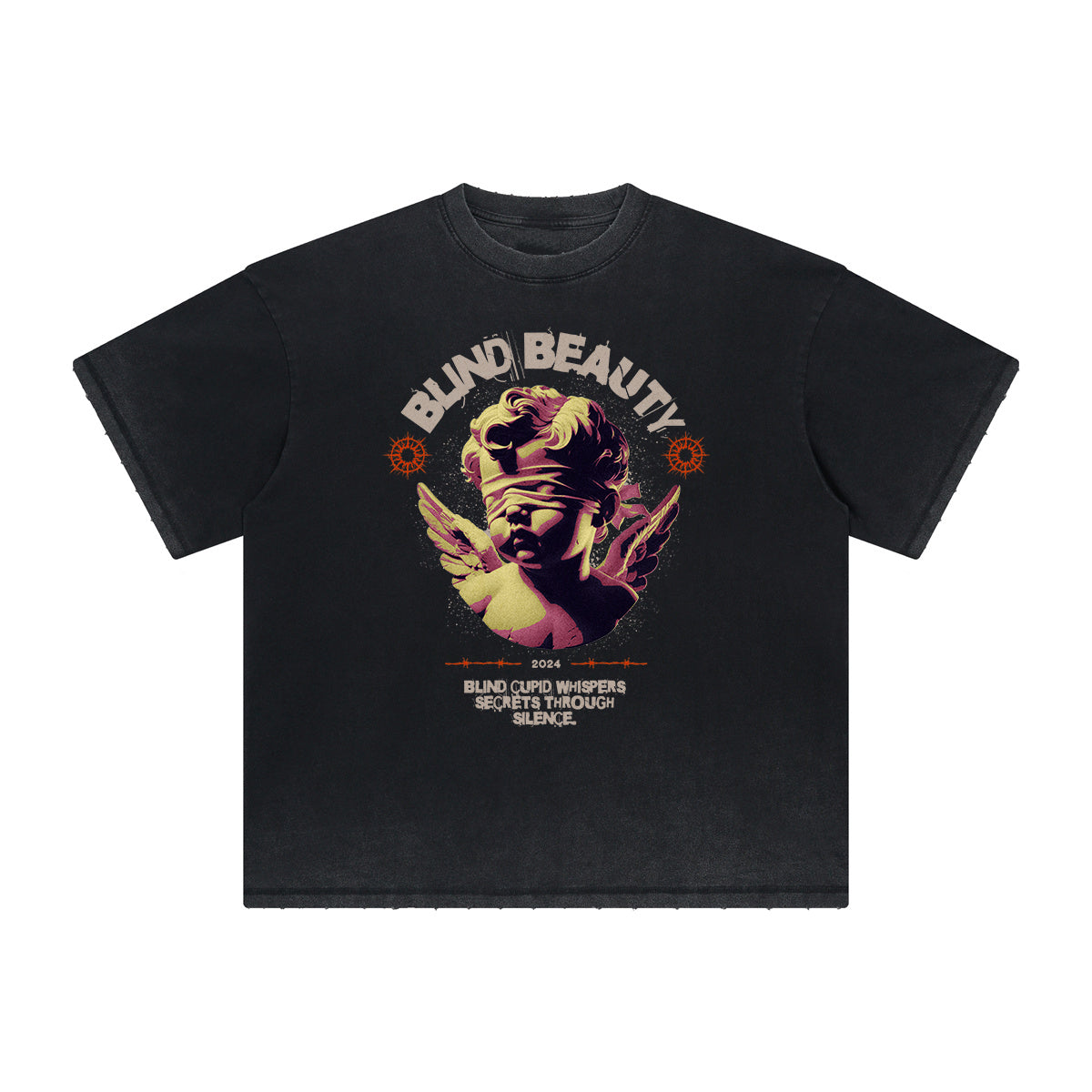 Faded Cupid Statues Pattern Tee-INNBLAC Fashion Apparel