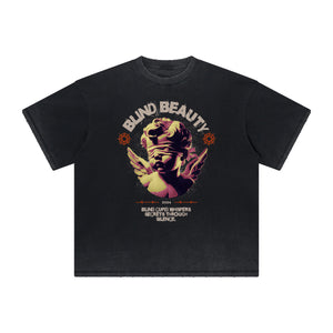 Faded Cupid Statues Pattern Tee-INNBLAC Fashion Apparel