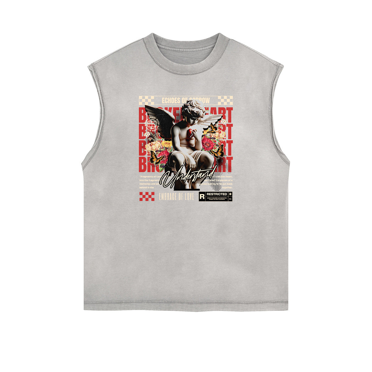 Sleeveless Stone Wash Cupid Statues Graphic Tee-INNBLAC Fashion Apparel