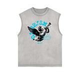 Sleeveless Stone Wash Cupid Statues Graphic Tee-INNBLAC Fashion Apparel